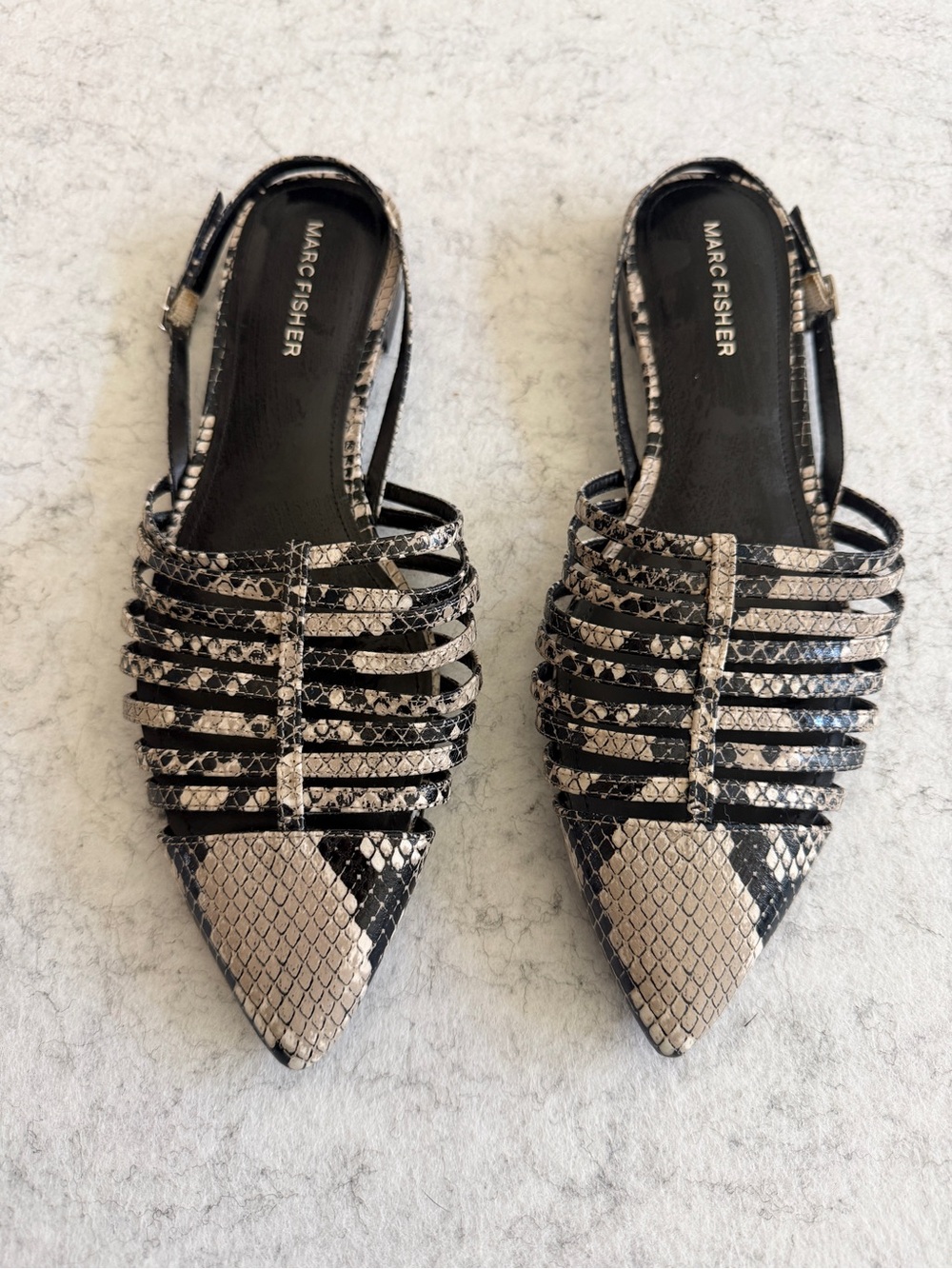Marc Fisher Snakeskin Caged Pointed Toe Slingback Flats 7.5